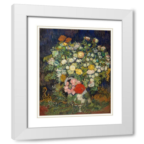 Bouquet of Flowers in a Vase White Modern Wood Framed Art Print with Double Matting by Van Gogh, Vincent