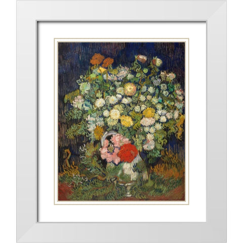 Bouquet of Flowers in a Vase White Modern Wood Framed Art Print with Double Matting by Van Gogh, Vincent