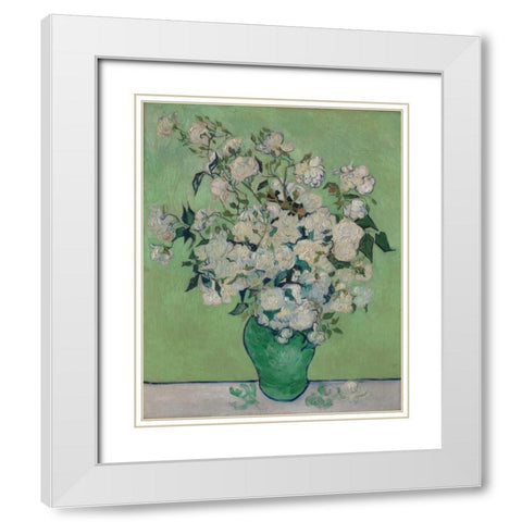Roses White Modern Wood Framed Art Print with Double Matting by Van Gogh, Vincent
