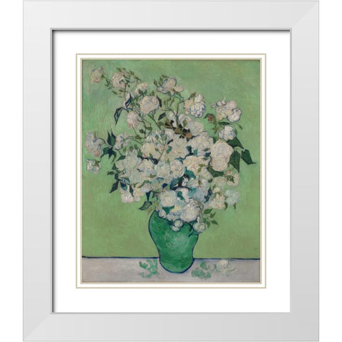 Roses White Modern Wood Framed Art Print with Double Matting by Van Gogh, Vincent
