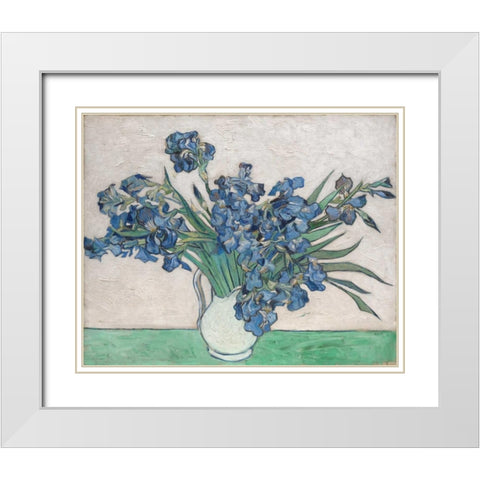 Irises White Modern Wood Framed Art Print with Double Matting by Van Gogh, Vincent