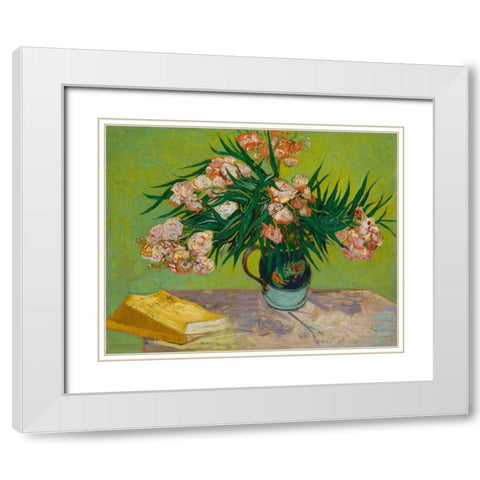 Oleanders White Modern Wood Framed Art Print with Double Matting by Van Gogh, Vincent