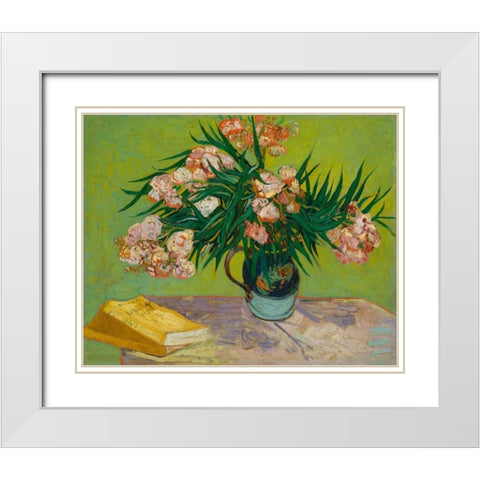 Oleanders White Modern Wood Framed Art Print with Double Matting by Van Gogh, Vincent