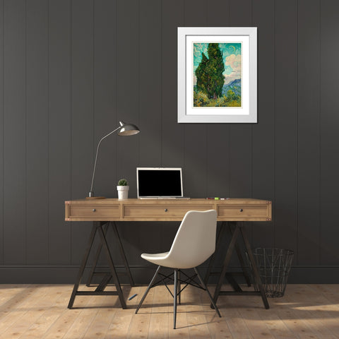 Cypresses I White Modern Wood Framed Art Print with Double Matting by Van Gogh, Vincent
