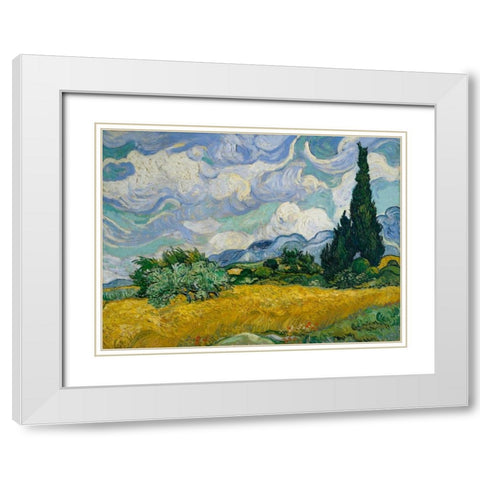 Cypresses II White Modern Wood Framed Art Print with Double Matting by Van Gogh, Vincent