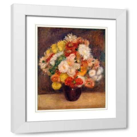 Bouquet of Chrysanthemums White Modern Wood Framed Art Print with Double Matting by Renoir, Pierre-Auguste