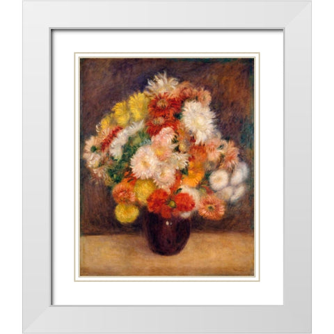 Bouquet of Chrysanthemums White Modern Wood Framed Art Print with Double Matting by Renoir, Pierre-Auguste