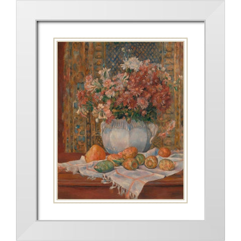 Still Life with Flowers and Prickly Pears White Modern Wood Framed Art Print with Double Matting by Renoir, Pierre-Auguste