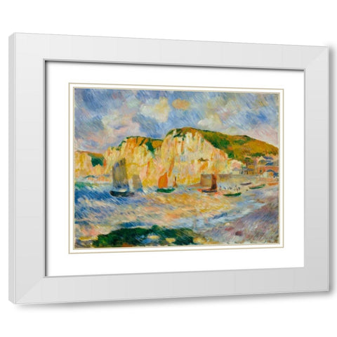 Sea and Cliffs White Modern Wood Framed Art Print with Double Matting by Renoir, Pierre-Auguste