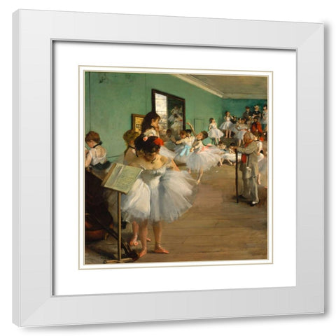 The Dance Class White Modern Wood Framed Art Print with Double Matting by Degas, Edgar
