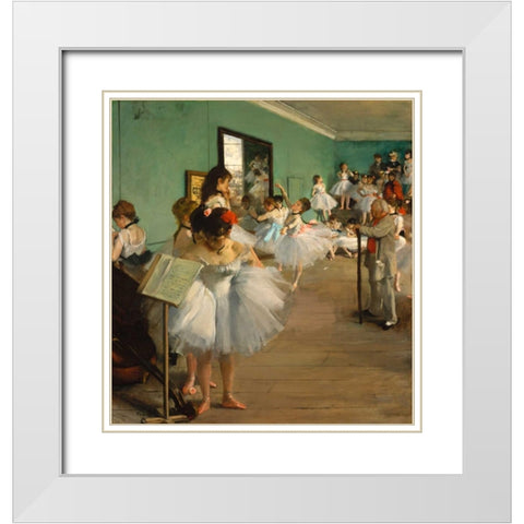 The Dance Class White Modern Wood Framed Art Print with Double Matting by Degas, Edgar