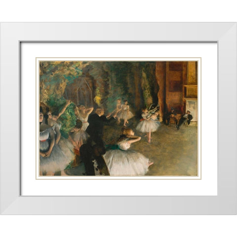 The Rehearsal of the Ballet Onstage White Modern Wood Framed Art Print with Double Matting by Degas, Edgar