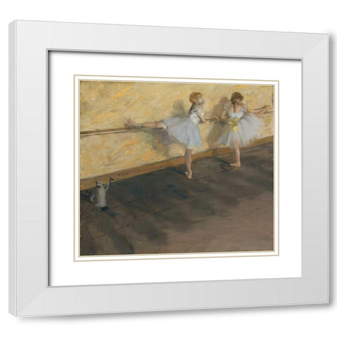 Dancers Practicing at the Barre White Modern Wood Framed Art Print with Double Matting by Degas, Edgar