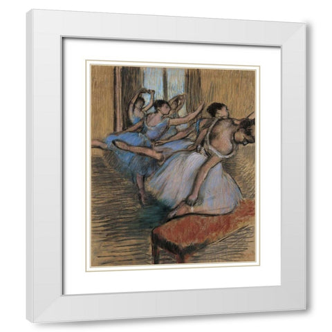 The Dancers White Modern Wood Framed Art Print with Double Matting by Degas, Edgar