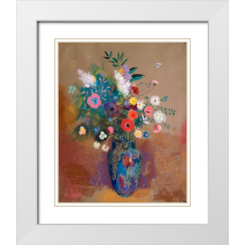 Bouquet of Flowers White Modern Wood Framed Art Print with Double Matting by Redon, Odilon