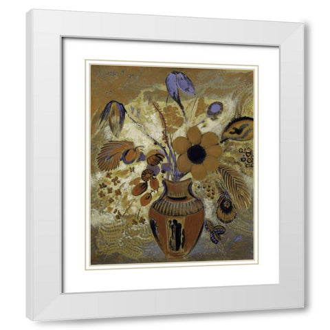 Etruscan Vase with Flowers White Modern Wood Framed Art Print with Double Matting by Redon, Odilon