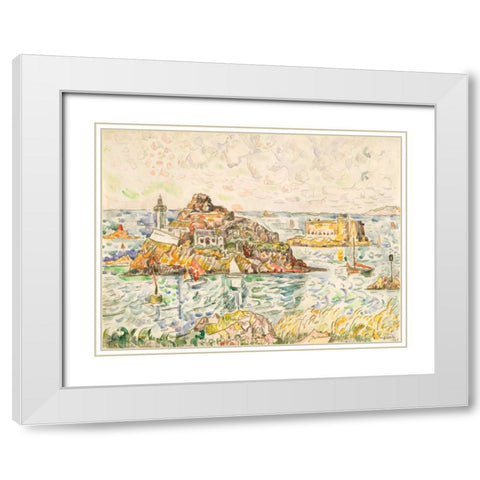 Morlaix, Entrance of the River White Modern Wood Framed Art Print with Double Matting by Signac, Paul