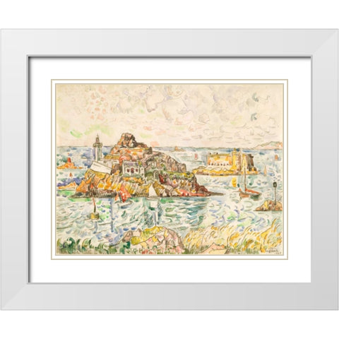 Morlaix, Entrance of the River White Modern Wood Framed Art Print with Double Matting by Signac, Paul