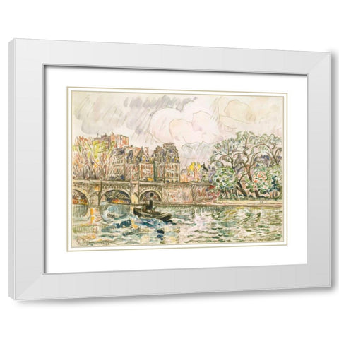 Paris Le Place Dauphine White Modern Wood Framed Art Print with Double Matting by Signac, Paul