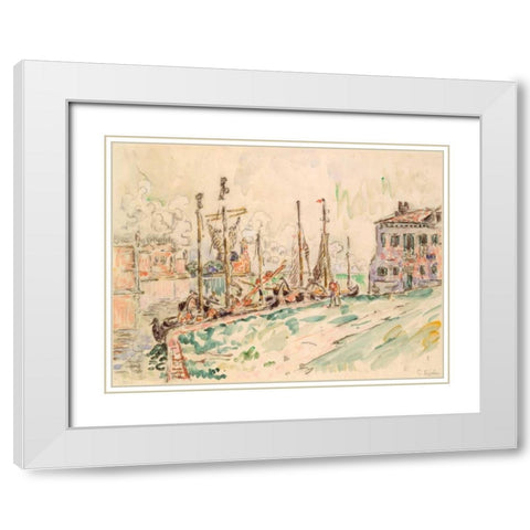 Venice White Modern Wood Framed Art Print with Double Matting by Signac, Paul