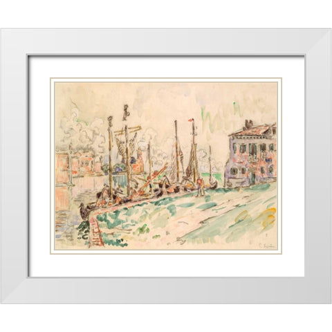 Venice White Modern Wood Framed Art Print with Double Matting by Signac, Paul
