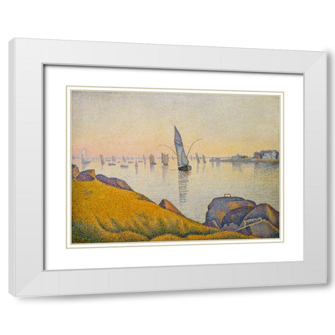 Evening Calm, Concarneau, Opus 220 White Modern Wood Framed Art Print with Double Matting by Signac, Paul