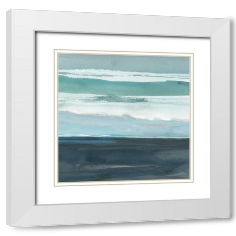 Teal Sea I White Modern Wood Framed Art Print with Double Matting by Delamater, Rob