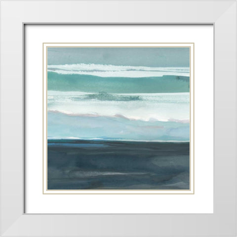 Teal Sea I White Modern Wood Framed Art Print with Double Matting by Delamater, Rob