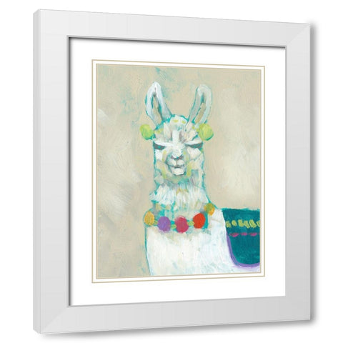 Llama Fun II White Modern Wood Framed Art Print with Double Matting by Goldberger, Jennifer