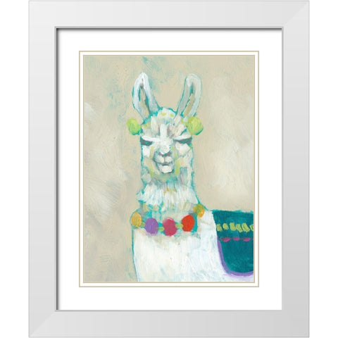 Llama Fun II White Modern Wood Framed Art Print with Double Matting by Goldberger, Jennifer