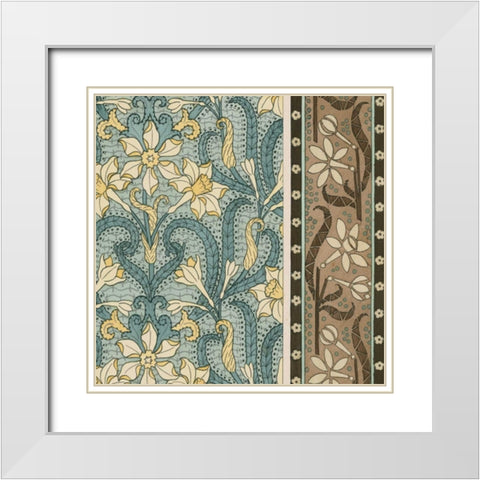 Nouveau Textile Motif III White Modern Wood Framed Art Print with Double Matting by Vision Studio