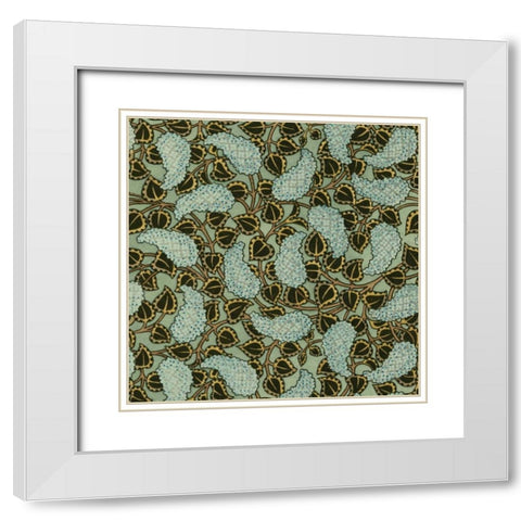 Nouveau Textile Motif V White Modern Wood Framed Art Print with Double Matting by Vision Studio