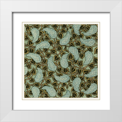 Nouveau Textile Motif V White Modern Wood Framed Art Print with Double Matting by Vision Studio