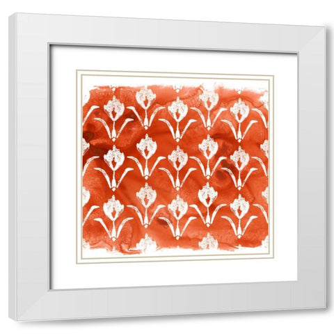 Crimson Motif V White Modern Wood Framed Art Print with Double Matting by Vess, June Erica