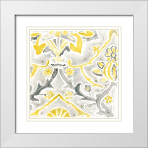 Citron Damask Tile II White Modern Wood Framed Art Print with Double Matting by Vess, June Erica