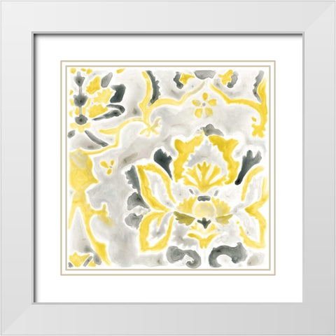 Citron Damask Tile III White Modern Wood Framed Art Print with Double Matting by Vess, June Erica