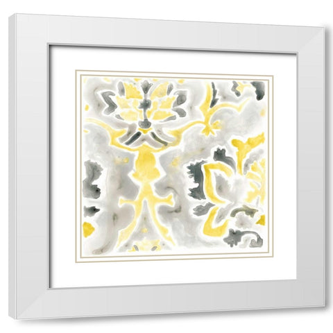 Citron Damask Tile IV White Modern Wood Framed Art Print with Double Matting by Vess, June Erica