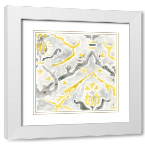 Citron Damask Tile V White Modern Wood Framed Art Print with Double Matting by Vess, June Erica