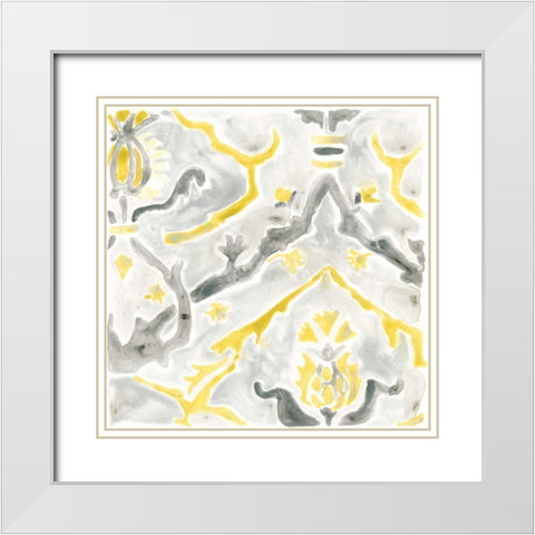 Citron Damask Tile V White Modern Wood Framed Art Print with Double Matting by Vess, June Erica