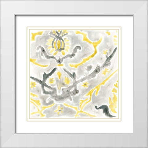 Citron Damask Tile VI White Modern Wood Framed Art Print with Double Matting by Vess, June Erica