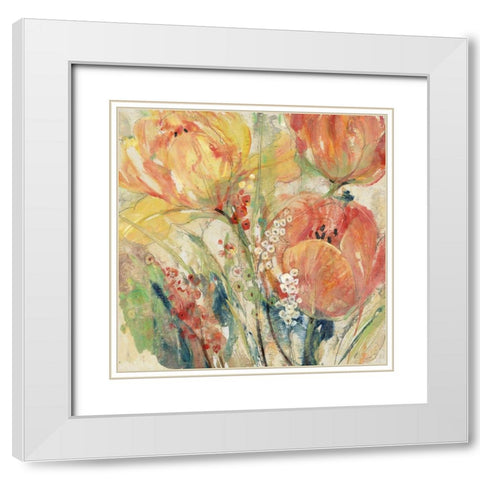Spring Tulip Array I White Modern Wood Framed Art Print with Double Matting by OToole, Tim