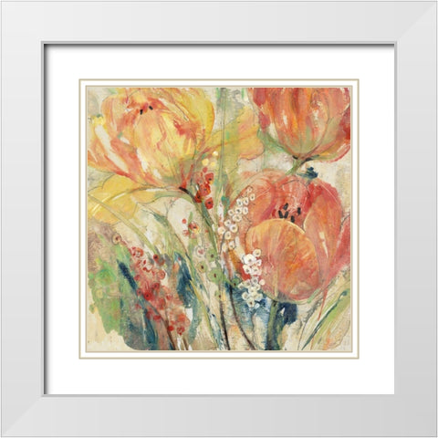 Spring Tulip Array I White Modern Wood Framed Art Print with Double Matting by OToole, Tim