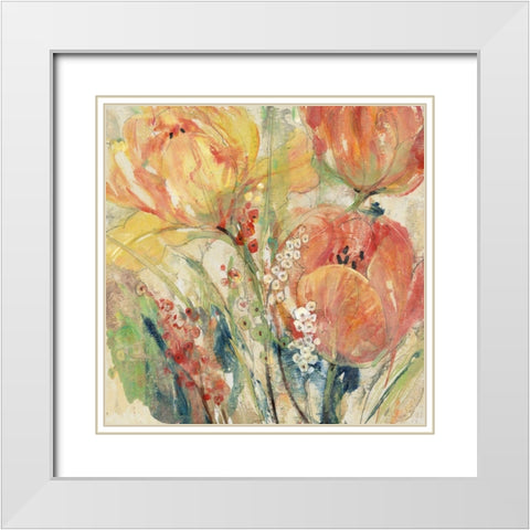 Spring Tulip Array I White Modern Wood Framed Art Print with Double Matting by OToole, Tim
