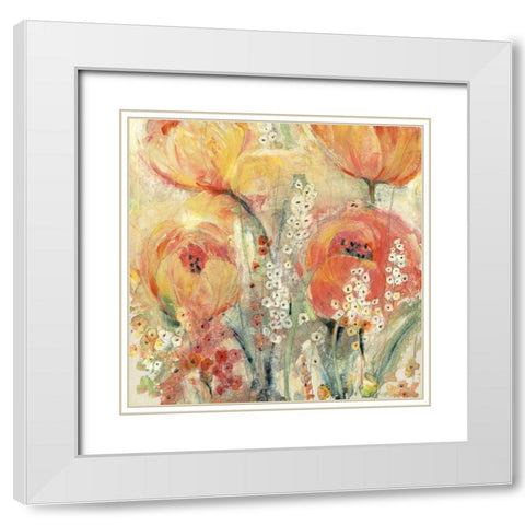 Spring Tulip Array II White Modern Wood Framed Art Print with Double Matting by OToole, Tim