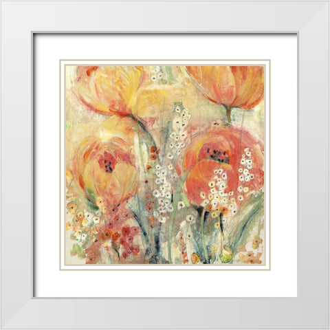 Spring Tulip Array II White Modern Wood Framed Art Print with Double Matting by OToole, Tim