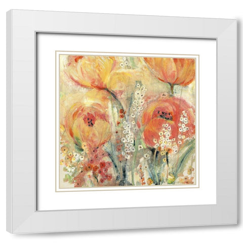 Spring Tulip Array II White Modern Wood Framed Art Print with Double Matting by OToole, Tim