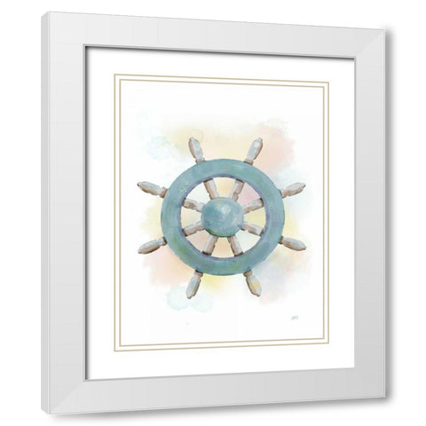 Watercolor Ships Wheel White Modern Wood Framed Art Print with Double Matting by Reynolds, Jade