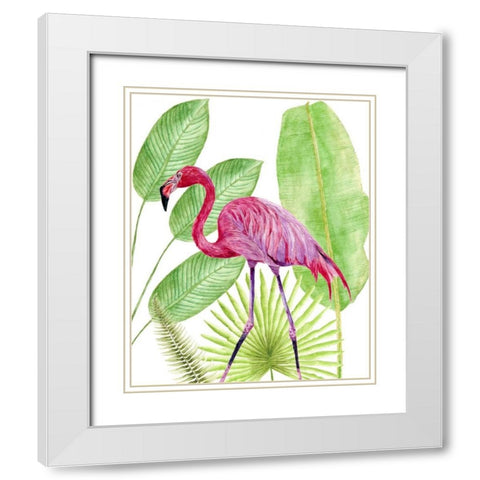Tropical Flamingo I White Modern Wood Framed Art Print with Double Matting by Wang, Melissa