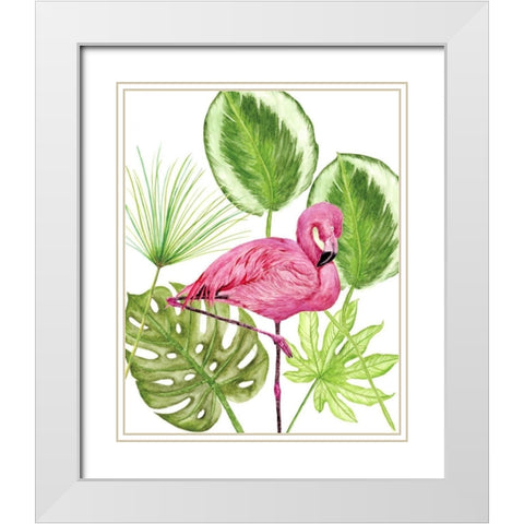 Tropical Flamingo II White Modern Wood Framed Art Print with Double Matting by Wang, Melissa