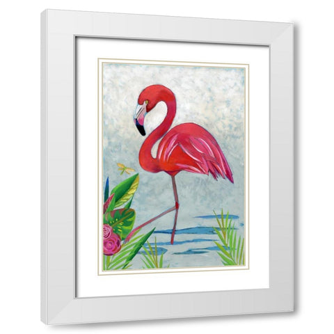 Vivid Flamingo I White Modern Wood Framed Art Print with Double Matting by Zarris, Chariklia